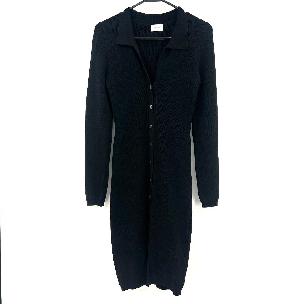 Aritzia Wilfred Black Button Front Knit Midi Dress Women's Medium